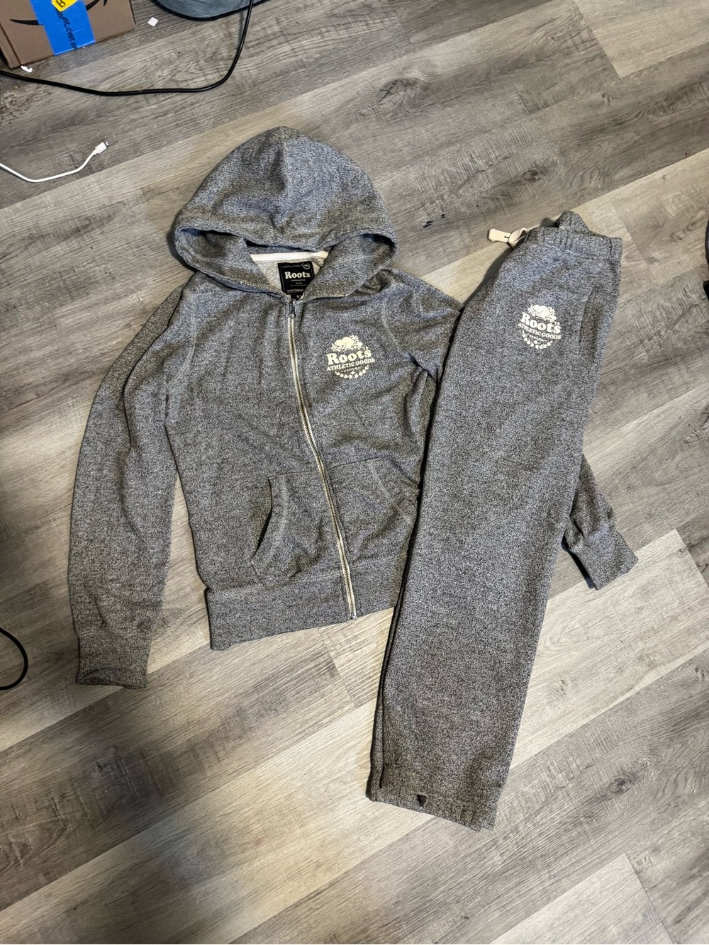 Roots Heather Grey Full-Zip Hoodie with White Logo